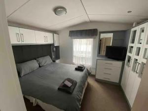 a bedroom with a large bed and a television at Comfy 2 bed Lodge in Great Billing