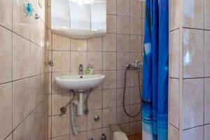 La salle de bains est pourvue d'un lavabo et d'une douche. dans l'établissement Holiday home Branko-large terrace, à Postira