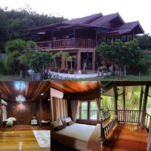 a collage of photos of a house at Traditional Thai house บ้านเรือนไทย ใกล้หาดระยอง in Ban Chak Phai