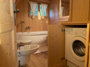 a bathroom with a toilet sink and a washing machine at Cozy Mountain Chalet in Cavalese