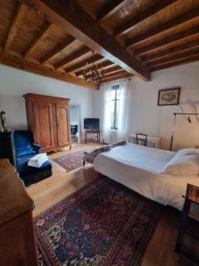 a bedroom with a bed and a chair and a table at Domaine de Belcayre in Montauban +36 photos