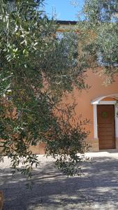a tree in front of a building with a door at Casa Lunaria in Moscufo