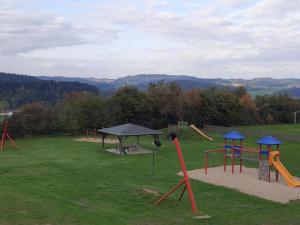 een park met een speeltuin met een glijbaan en schommels bij Haus Amann in Prackenbach