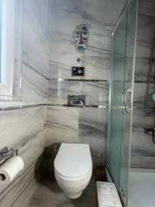 ein Bad mit einem WC und einer Maske an der Wand in der Unterkunft besıktas merkez in Istanbul