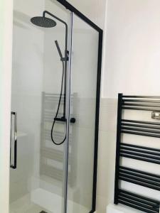 a shower with a glass door in a bathroom at Appartement Standing Hôtel Particulier Montpellier in Montpellier