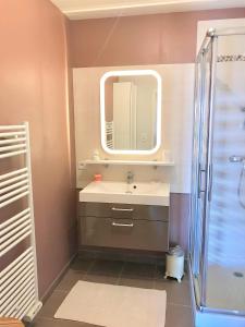 a bathroom with a sink and a mirror at Appartement hyper centre, plage à pieds, 2 chambres, 4 personnes in Châtelaillon-Plage