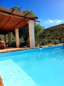 a swimming pool in front of a house at Ironstone Cottage in Graaff-Reinet