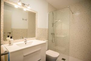 a bathroom with a toilet and a sink and a shower at Apartamentos AL PASO DE TOLEDO, Puy du Fou a 10km in Burguillos de Toledo
