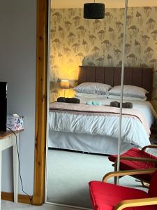 a bedroom with a bed with a mirror at Black Isle View in Dingwall