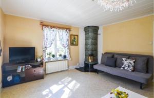 - un salon avec un canapé et une télévision dans l'établissement Nice Home In Munkedal With Lake View, à Munkedal