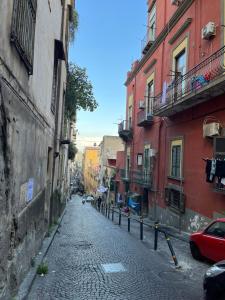 ナポリにあるO’ vascetiello a 27の建物間の路地の石畳