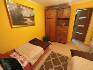 a bedroom with a couch and a painting on the wall at Apartament KARINA 2 in Tylicz