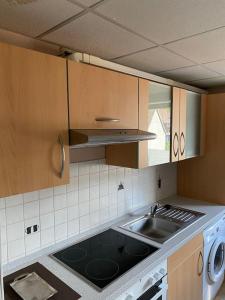 - une cuisine avec un évier, une cuisinière et des placards dans l'établissement Residence Da Thea, à Clausthal-Zellerfeld