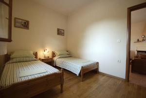 斯基亞索斯鎮的住宿－Eleni villaeri，一间卧室配有两张床和镜子
