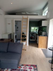Il comprend un salon avec un canapé et une cuisine. dans l'établissement Hagavik 8, à Växjö