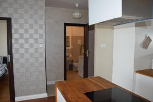 a kitchen with a counter top and a bathroom at Warsaw City Break in Pruszków +19 photos