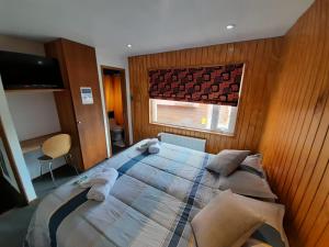 um quarto com uma cama grande e uma janela em ALMER HOSTAL em Punta Arenas