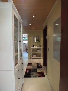 弗里茨拉的住宿－Ferienwohnung Iris，走廊上设有白色橱柜和地毯