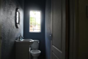 a bathroom with a toilet and a sink and a window at Sable Holiday Home in Hazyview