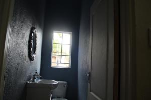 a bathroom with a sink and a toilet and a window at Sable Holiday Home in Hazyview