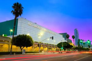 a las angeles convention center at night with a street at ViewPoint Suites in Los Angeles