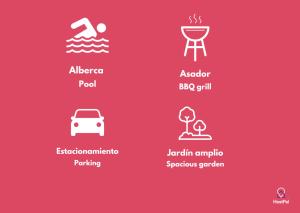 a set of icons of food and a car at Casa Madero in Oacalco