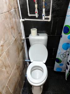 a small bathroom with a toilet in a stall at Back Garden Cabin Home with Terrace(Self Check-in) 