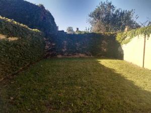 Una pared con una sombra en la hierba en Casa c/ Garage y Patio en Pergamino
