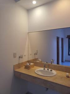 baño con lavabo y espejo grande en CASA LEGRAS en San Rafael