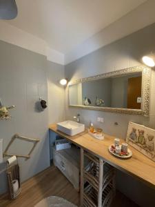 y baño con lavabo y espejo. en Apartment "La Balotta", en Bolonia