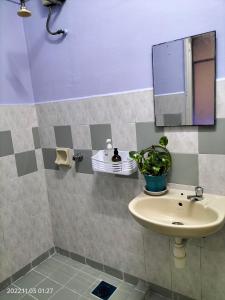 y baño con lavabo y espejo. en Yuyu homestay en Johor Bahru