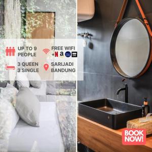 bagno con lavandino e specchio di The Banyu House a Bandung