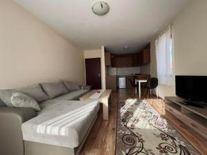 a living room with a couch and a tv at Prime Apartments in Bansko