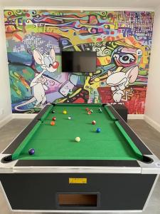 a pool table in front of a mural at The Door RSA Fifty-Four in Plettenberg Bay