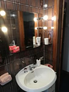 een badkamer met een wastafel en een spiegel bij CASA ILARIA in Faidello