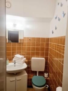 ein Bad mit einem WC und einem Waschbecken in der Unterkunft Ferienwohnung KAMINO in Schleswig