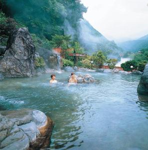 a group of people swimming in a river at Hodakaso Yamano Hotel in Takayama +31 photos