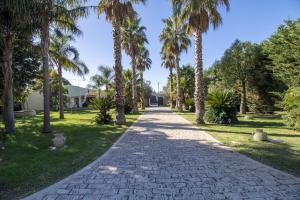 un chemin bordé de palmiers dans un parc dans l'établissement Casa Vacanze Villa Giada Jacuzzi, à Raguse
