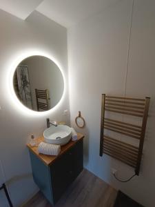 a bathroom with a sink and a mirror at Le Nid Bourguignon in Chalon-sur-Saône