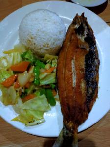 une plaque de nourriture à base de riz, de viande et de légumes dans l'établissement munting hapag, à Puerto Princesa