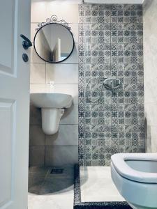 Koupelna v ubytování Pensiunea La Brazi