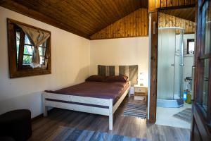 a bedroom with a bed in a room at La Casuțe Cheile Dopca in Dopca