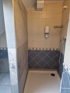 a bathroom with a shower stall with a tub at Centrum Noclegowe Apartament 6 in Bydgoszcz