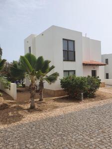 a white building with a palm tree in front of it at BCV - Private Villas with Pools Dunas Resort 7, 27, and 53 in Santa Maria