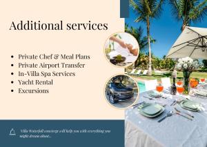 a flyer with a picture of a table with an umbrella at Luxury Villa Waterfall with Private Pool, BBQ & Maid in Punta Cana
