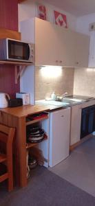 a kitchen with a counter and a sink and a microwave at Appartement bien situé in Gresse-en-Vercors