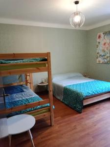 a bedroom with two bunk beds and a table at La POSADA in Ibos