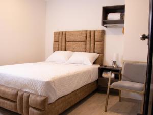 1 dormitorio con 1 cama grande y 1 silla en HOTEL GOLDEN CARTAGO, en Cartago