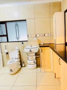 a bathroom with a toilet and a sink at Airport Royal Guest House in Kempton Park
