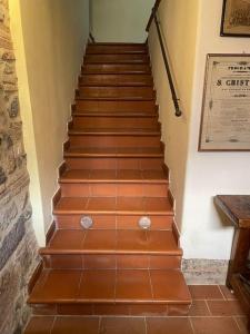 a staircase with brown steps in a building at Lo studio di Gabriella in Bolsena